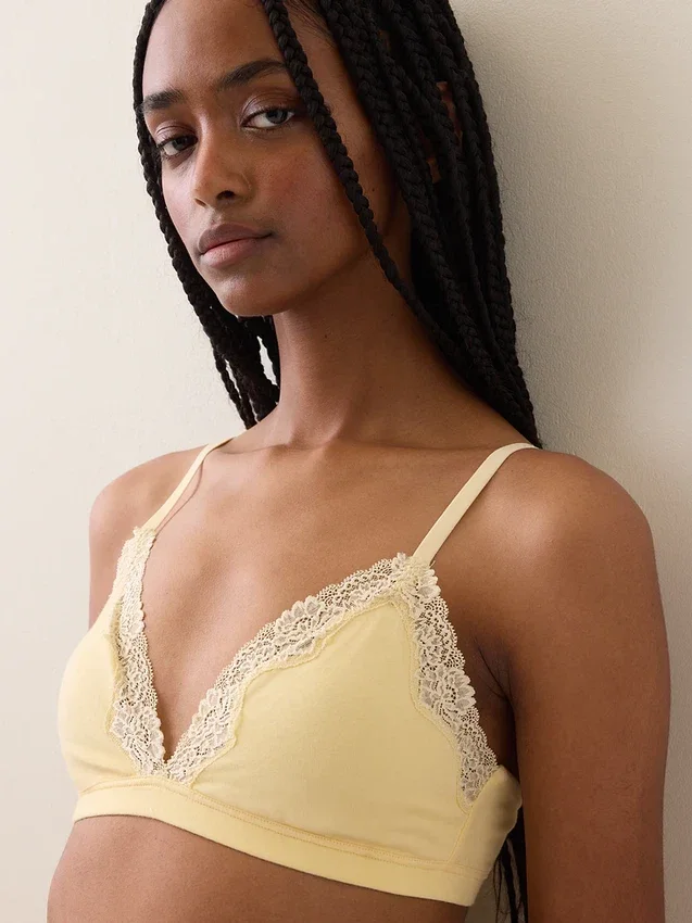 Soutien-gorge triangle en coton stretch bio avec bordure en dentelle