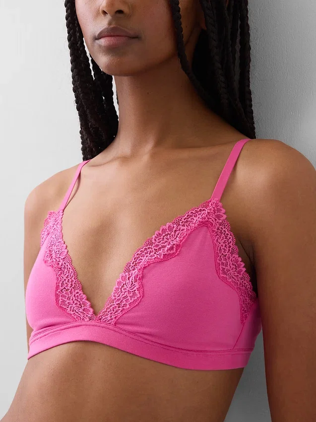 Soutien-gorge triangle en coton stretch bio avec bordure en dentelle