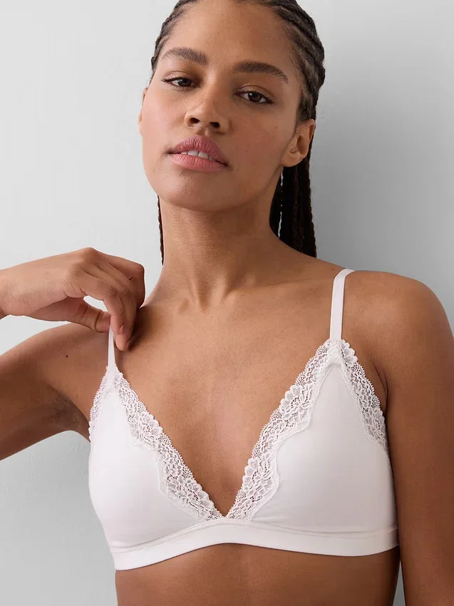Soutien-gorge triangle en coton stretch bio avec bordure en dentelle