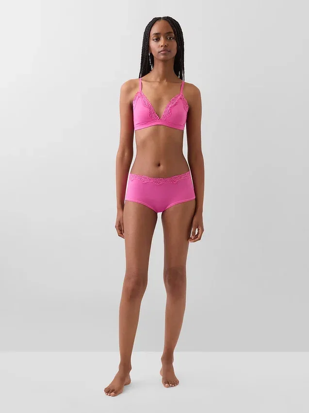 Soutien-gorge triangle en coton stretch bio avec bordure en dentelle