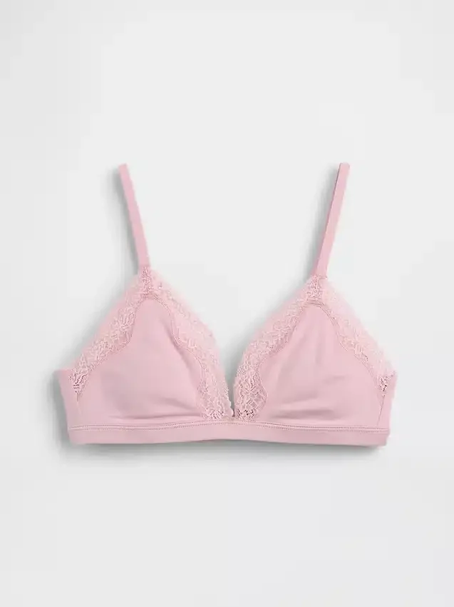 Soutien-gorge triangle en coton stretch bio avec bordure en dentelle