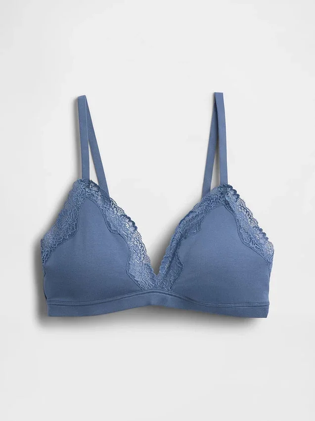 Soutien-gorge triangle en coton stretch bio avec bordure en dentelle