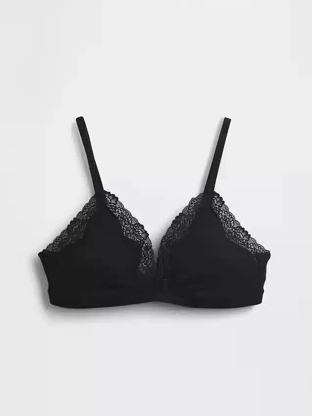 Soutien-gorge triangle en coton stretch bio avec bordure en dentelle