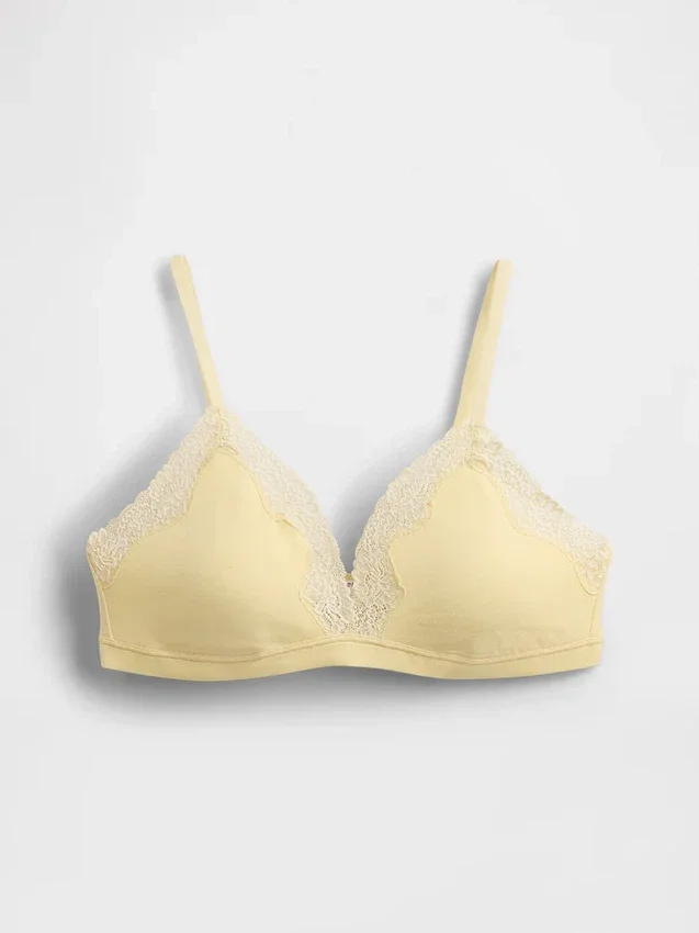 Soutien-gorge triangle en coton stretch bio avec bordure en dentelle