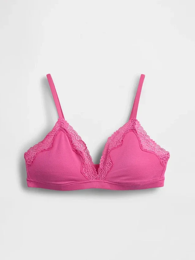 Soutien-gorge triangle en coton stretch bio avec bordure en dentelle