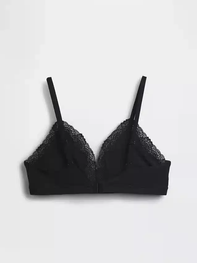 Soutien-gorge triangle en coton stretch bio avec bordure en dentelle
