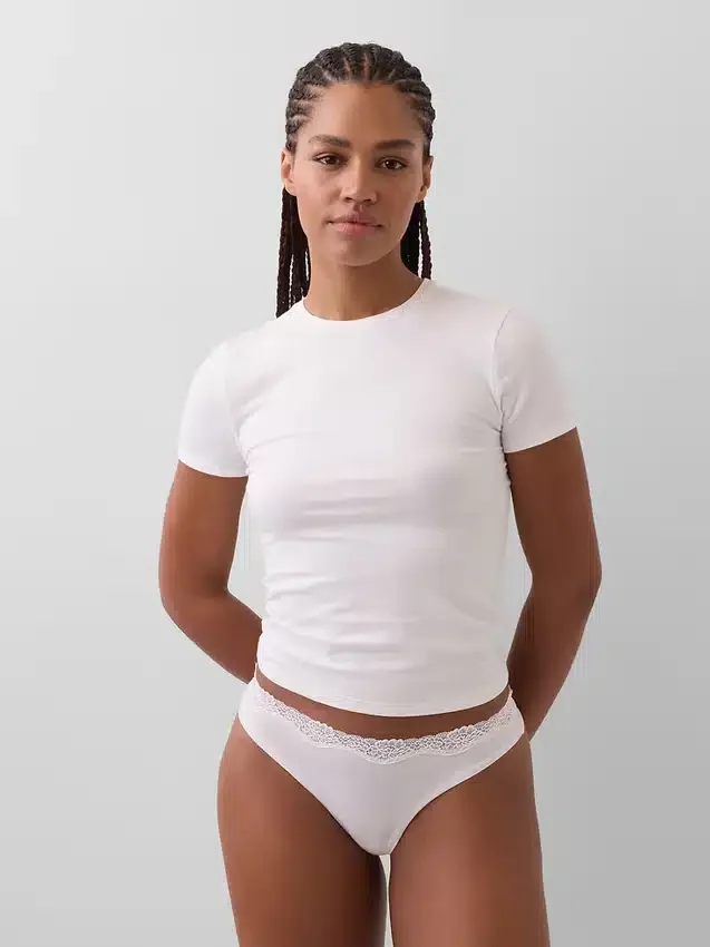 String en coton bio extensible avec bordure en dentelle