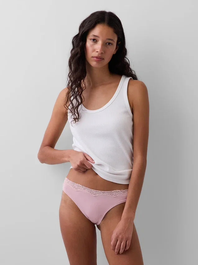 String en coton bio extensible avec bordure en dentelle