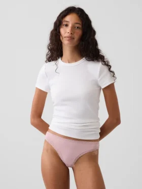 String en coton stretch bio ultra-doux avec bordure en dentelle