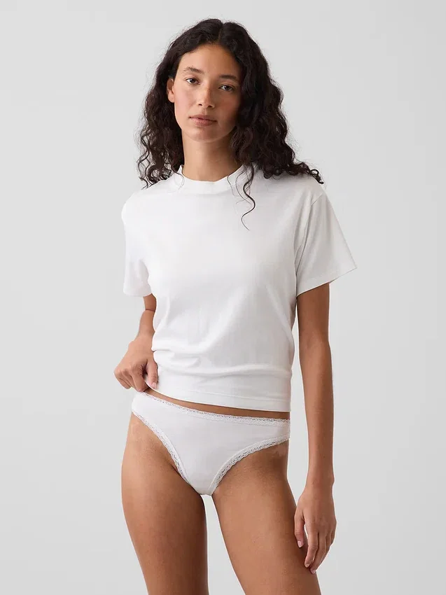 String en coton stretch bio ultra-doux avec bordure en dentelle