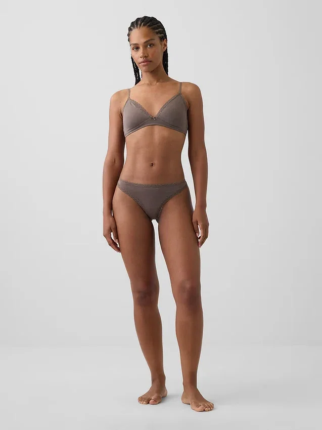 String en coton stretch bio ultra-doux avec bordure en dentelle