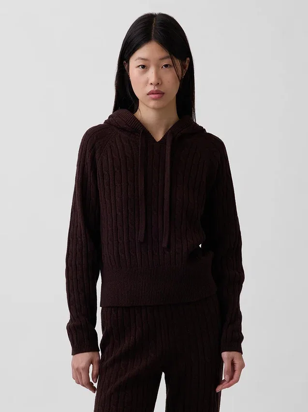 Sweat à capuche ample en maille torsadée CashSoft