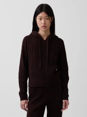 Sweat à capuche ample en maille torsadée CashSoft