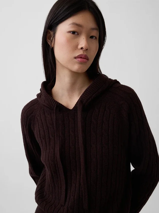 Sweat à capuche ample en maille torsadée CashSoft