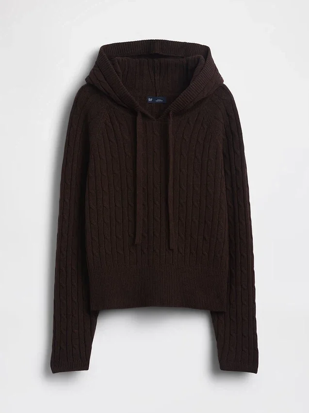Sweat à capuche ample en maille torsadée CashSoft