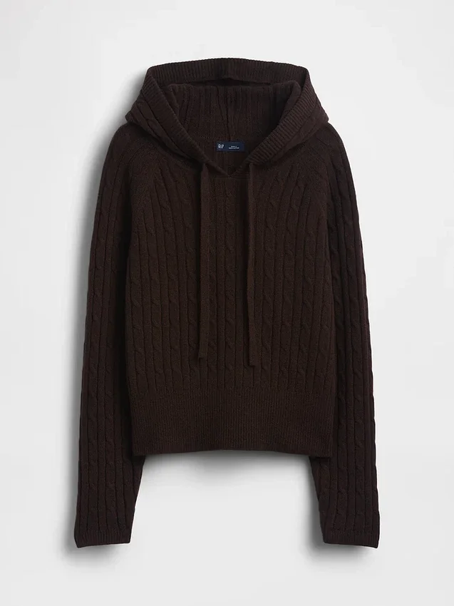 Sweat à capuche ample en maille torsadée CashSoft
