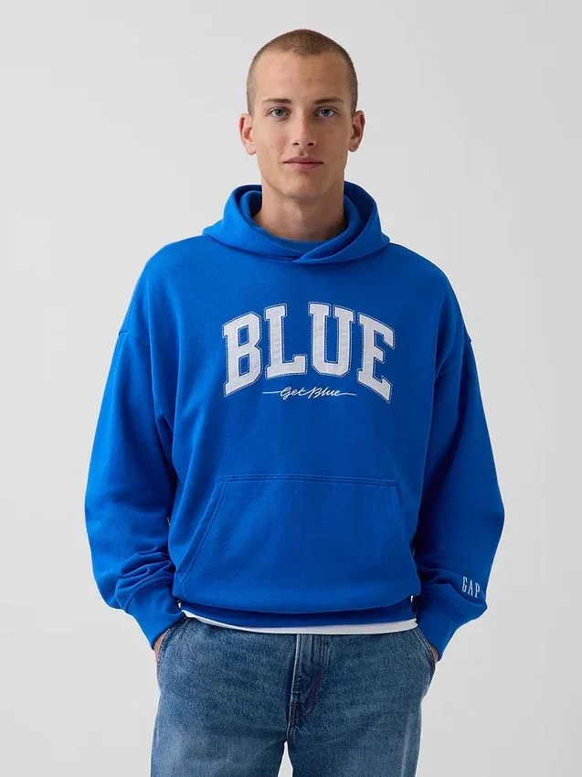 Sweat à capuche bleu en molleton épais avec logo