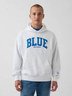 Sweat à capuche bleu en molleton épais avec logo