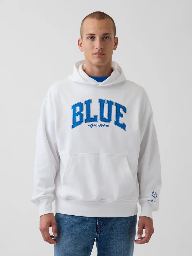 Sweat à capuche bleu en molleton épais avec logo