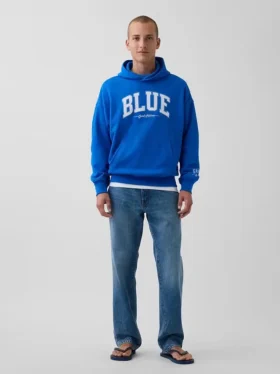 Sweat à capuche bleu en molleton épais avec logo