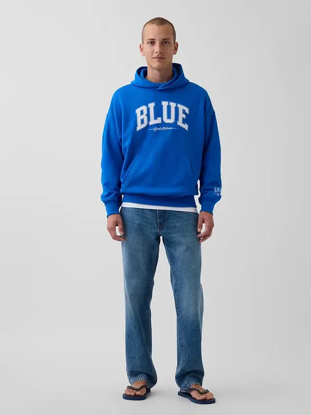 Sweat à capuche bleu en molleton épais avec logo