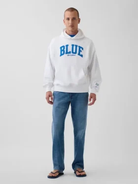 Sweat à capuche bleu en molleton épais avec logo