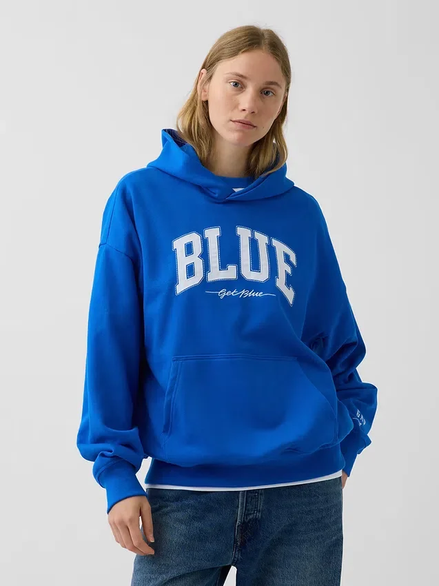Sweat à capuche bleu en molleton épais avec logo