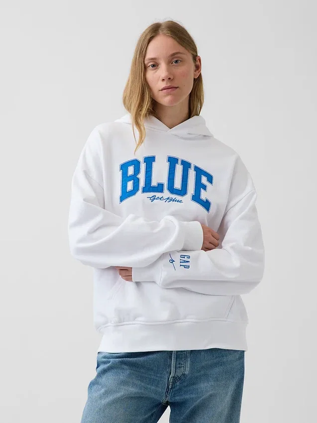 Sweat à capuche bleu en molleton épais avec logo