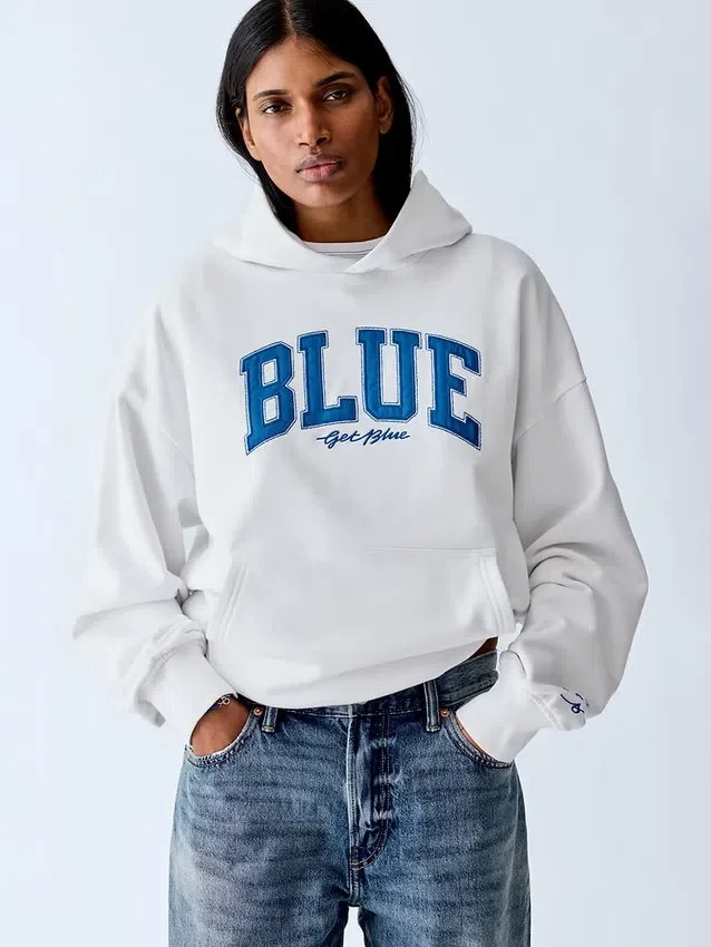 Sweat à capuche bleu en molleton épais avec logo