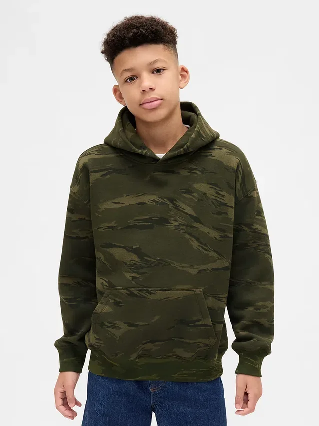 Sweat à capuche camouflage ample pour enfant