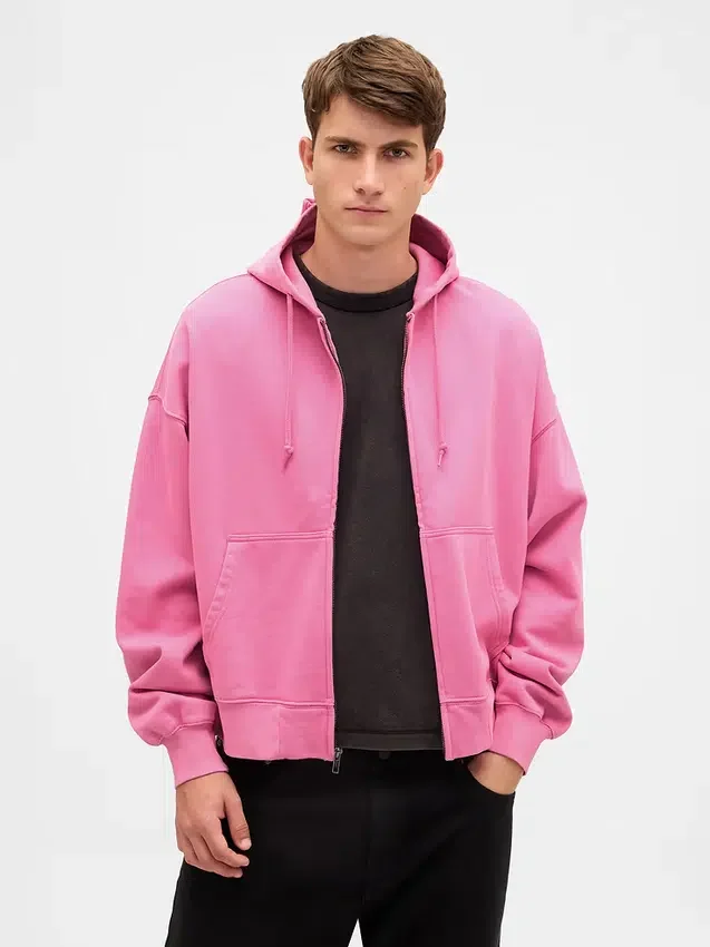 Sweat à capuche oversize court zippé pour adulte