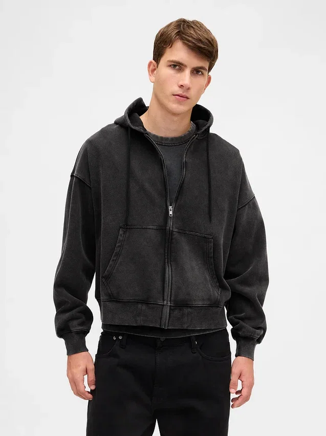 Sweat à capuche oversize court zippé pour adulte