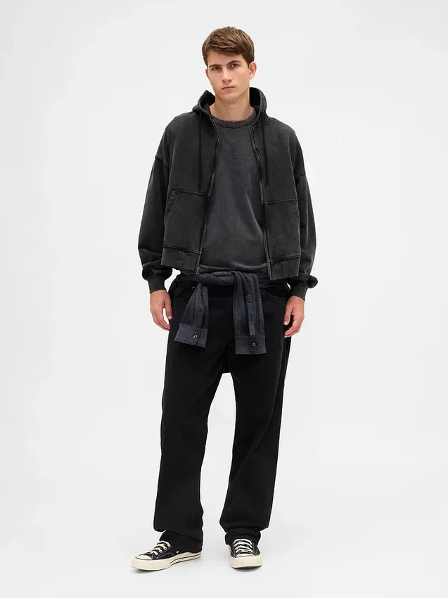 Sweat à capuche oversize court zippé pour adulte