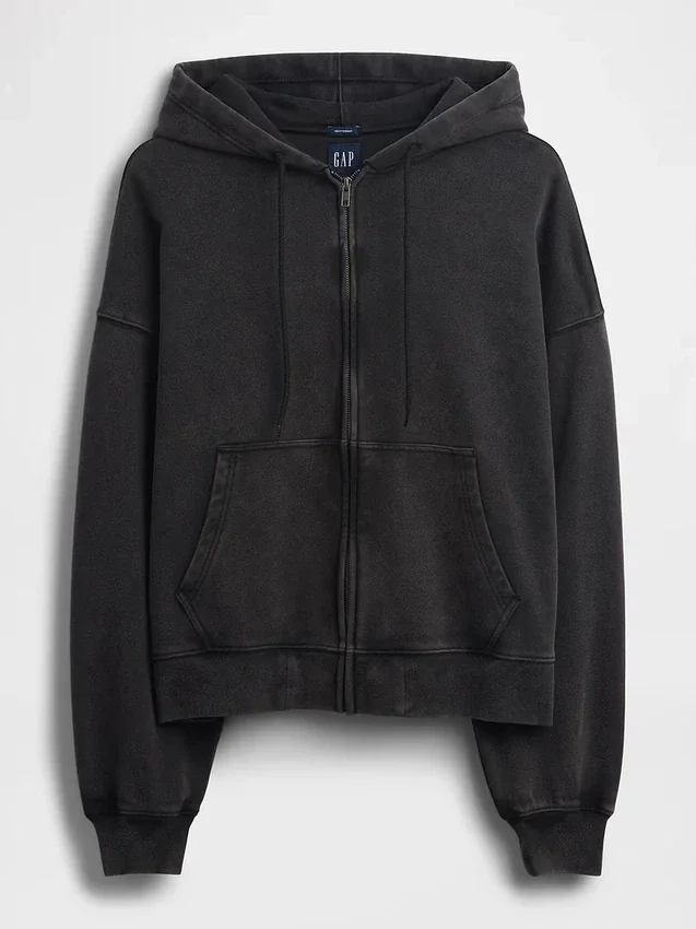 Sweat à capuche oversize court zippé pour adulte