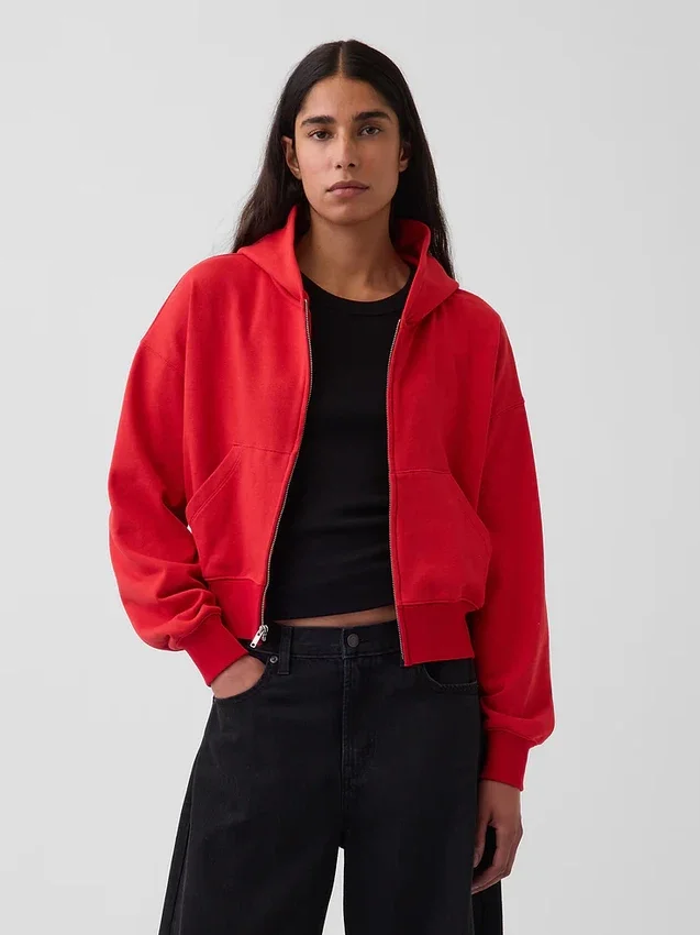 Sweat à capuche oversize en tissu éponge Vintagesoft avec fermeture à glissière en V
