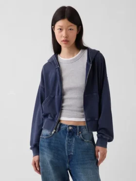 Sweat à capuche oversize en tissu éponge Vintagesoft avec fermeture à glissière en V