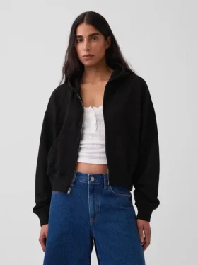 Sweat à capuche oversize en tissu éponge Vintagesoft avec fermeture à glissière en V