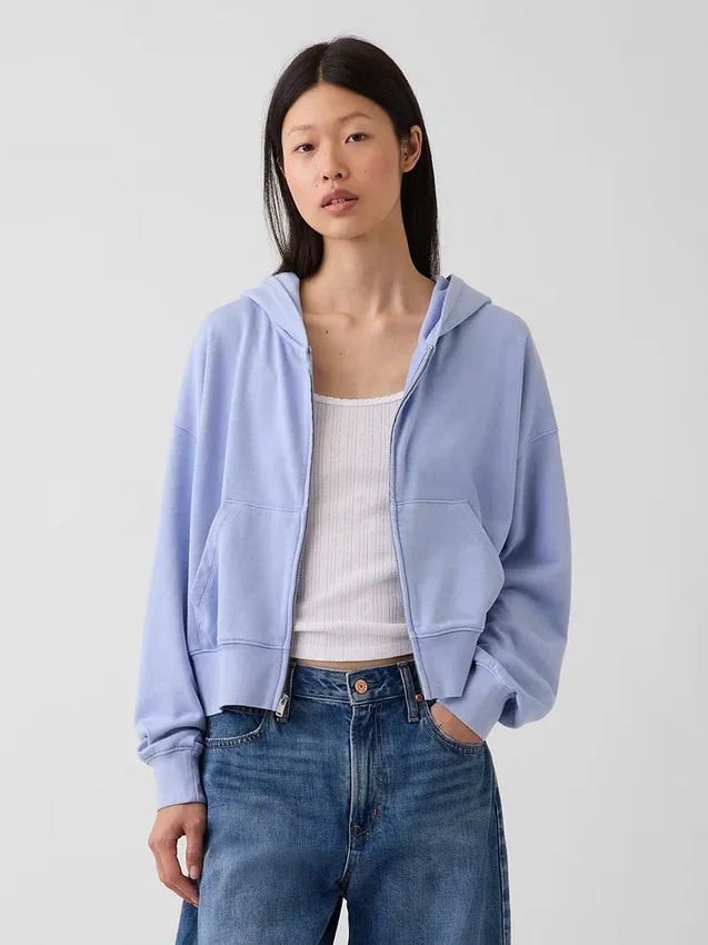 Sweat à capuche oversize en tissu éponge Vintagesoft avec fermeture à glissière en V
