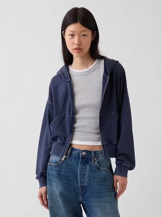 Sweat à capuche oversize en tissu éponge Vintagesoft avec fermeture à glissière en V