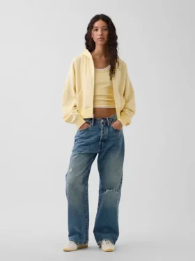 Sweat à capuche oversize en tissu éponge Vintagesoft avec fermeture à glissière en V