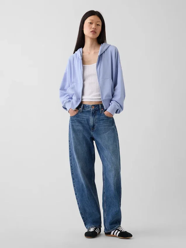 Sweat à capuche oversize en tissu éponge Vintagesoft avec fermeture à glissière en V