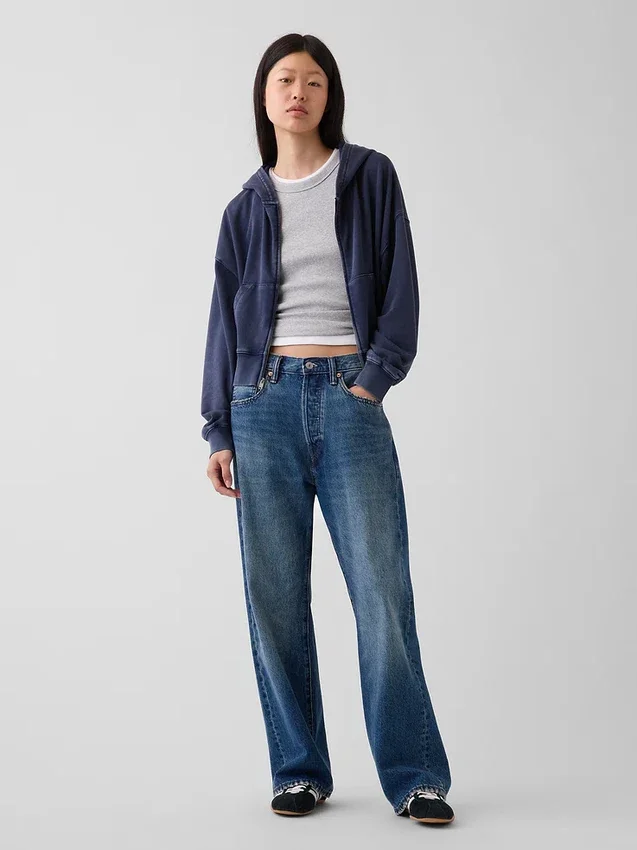 Sweat à capuche oversize en tissu éponge Vintagesoft avec fermeture à glissière en V