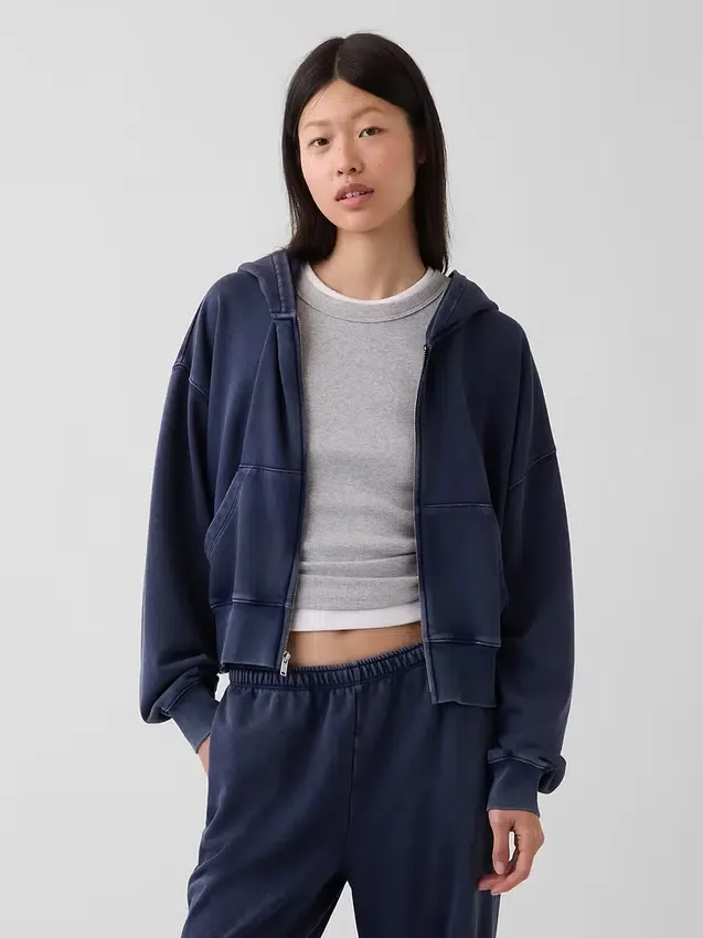 Sweat à capuche oversize en tissu éponge Vintagesoft avec fermeture à glissière en V