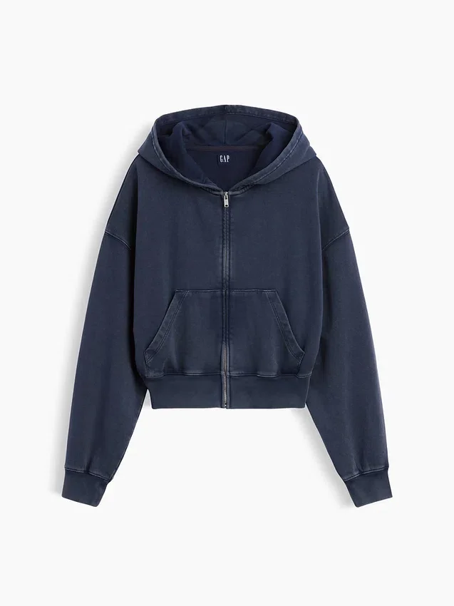 Sweat à capuche oversize en tissu éponge Vintagesoft avec fermeture à glissière en V