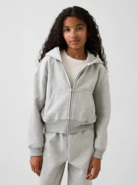 Sweat à capuche zippé ample pour enfant Vintagesoft avec bordure en dentelle