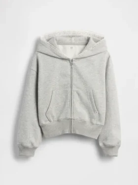 Sweat à capuche zippé ample pour enfant Vintagesoft avec bordure en dentelle