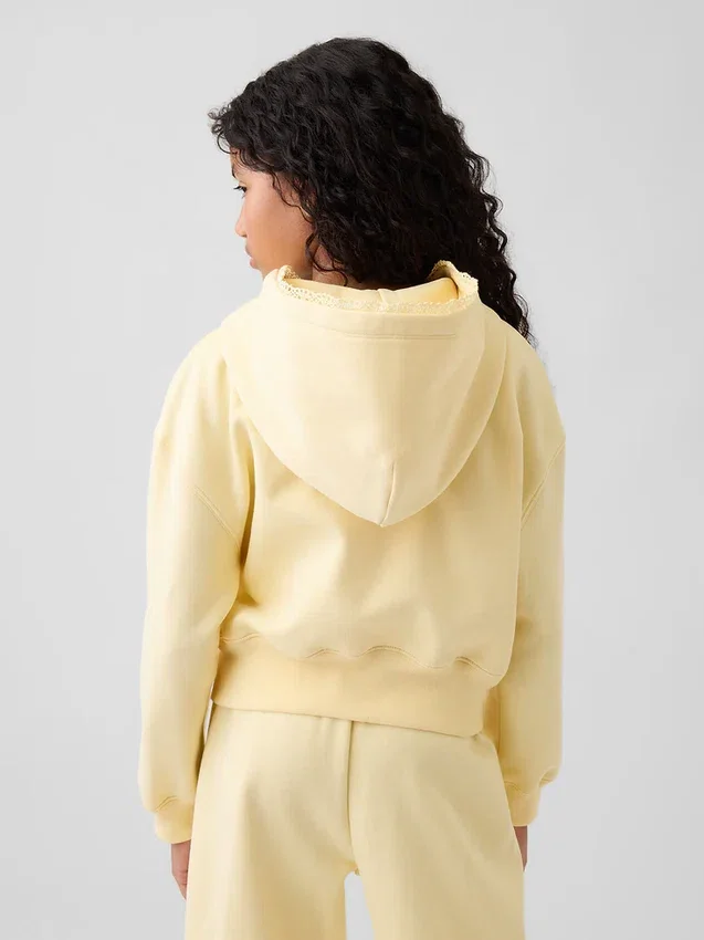 Sweat à capuche zippé ample pour enfant Vintagesoft avec bordure en dentelle
