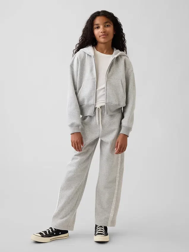 Sweat à capuche zippé ample pour enfant Vintagesoft avec bordure en dentelle