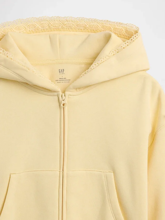 Sweat à capuche zippé ample pour enfant Vintagesoft avec bordure en dentelle
