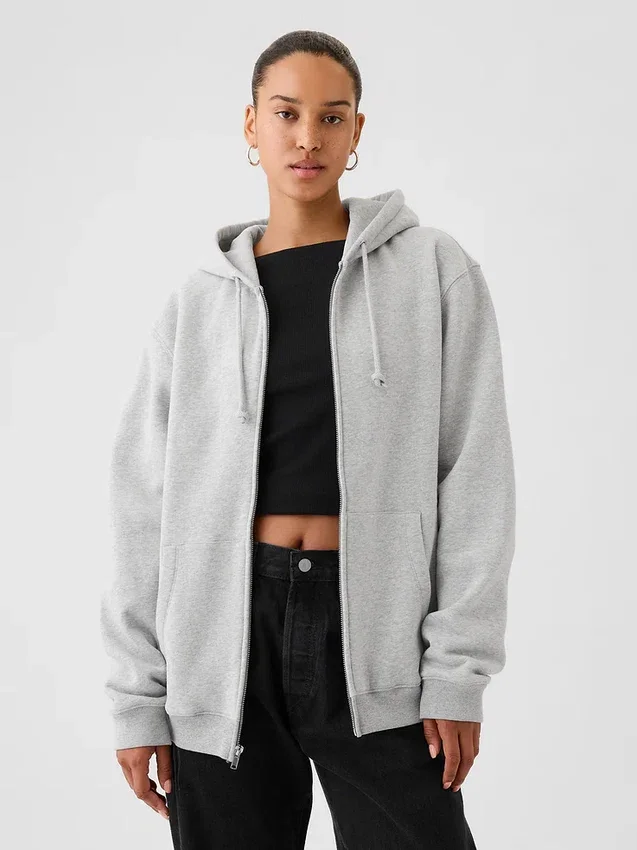 Sweat à capuche zippé ample Vintagesoft pour adulte
